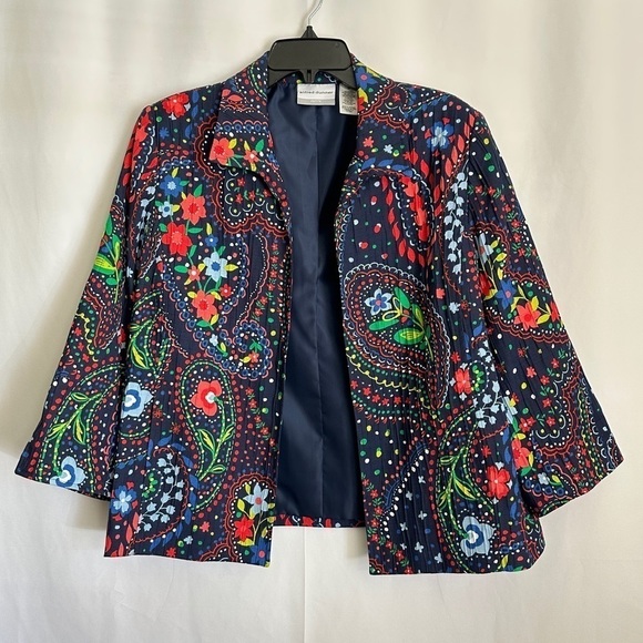 Alfred Dunner Women's Open Front Jacket in Colorful Paisley Floral Print sz 14P - Picture 2 of 13